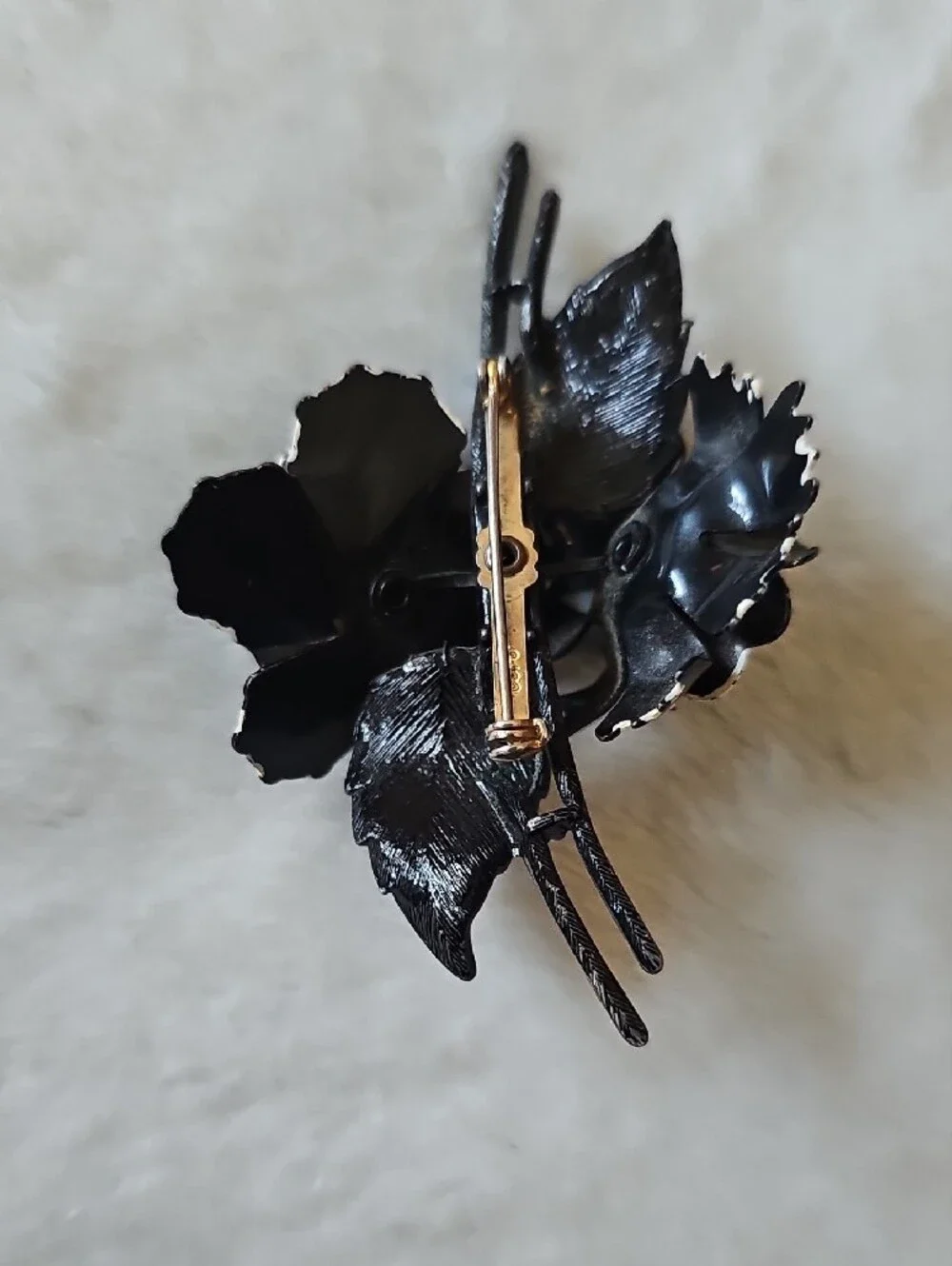 Coro Black and Olive Floral Brooch